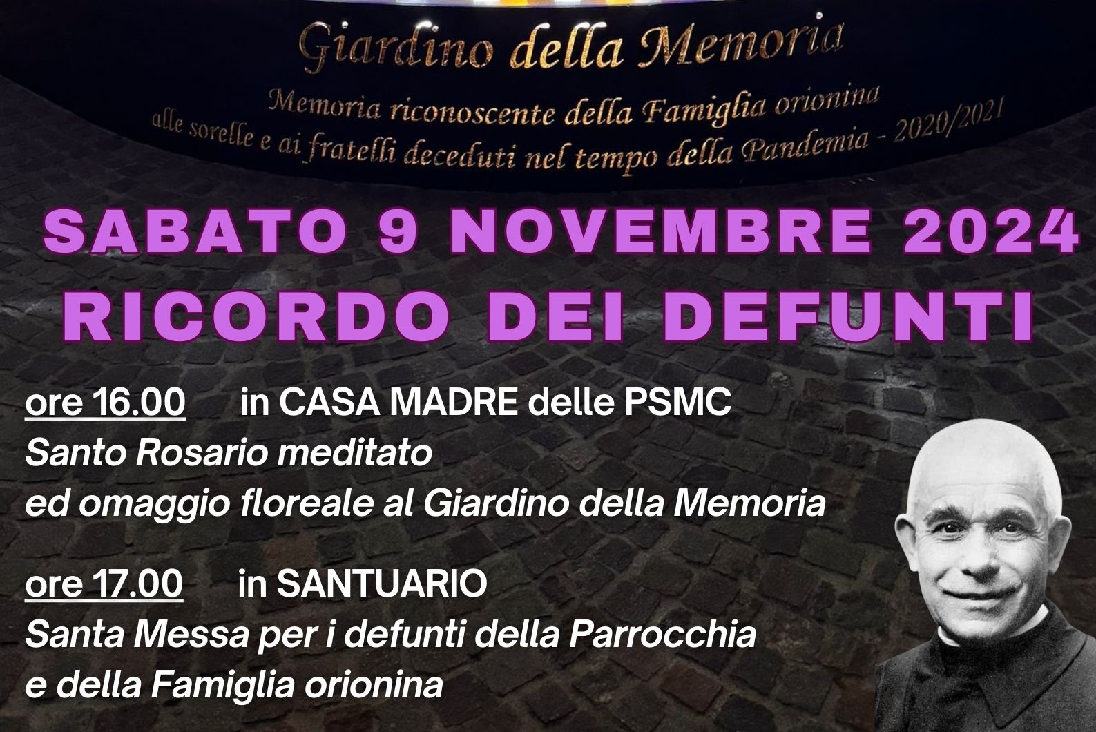 Sabato 9 novembre 2024 la celebrazione in ricordo dei defunti della Famiglia Orionina e della parrocchia